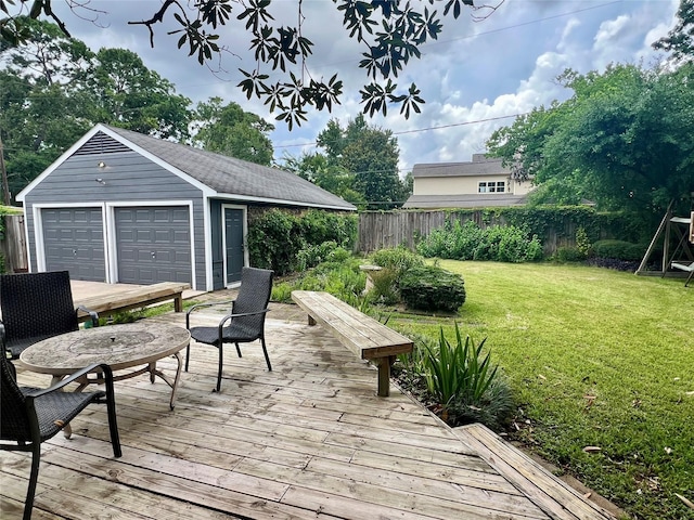 308 W 33rd St, Houston, TX 77018 - deck with a fenced backyard, an outbuilding, and a garage