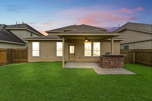 30742 Gardenia Trace Dr, Spring, TX 77386 - back of house featuring ceiling fan, a patio area, a fenced backyard, and a shingled roof