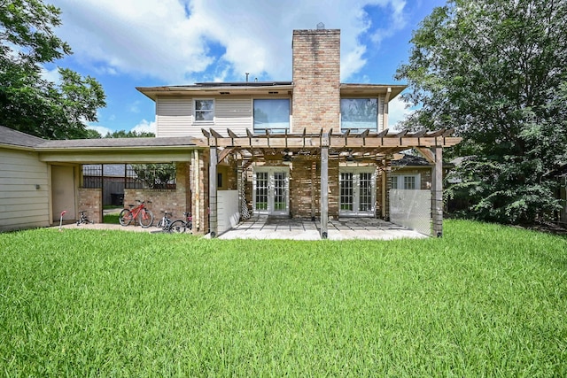 11811 Braesridge Dr, Houston, TX 77071 - back of house featuring french doors, a pergola, a patio area, and a lawn