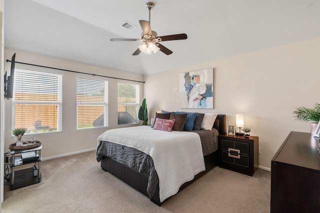 15006 Zenith Glen Ln, Cypress, TX 77429 - bedroom featuring light colored carpet, lofted ceiling, and a ceiling fan
