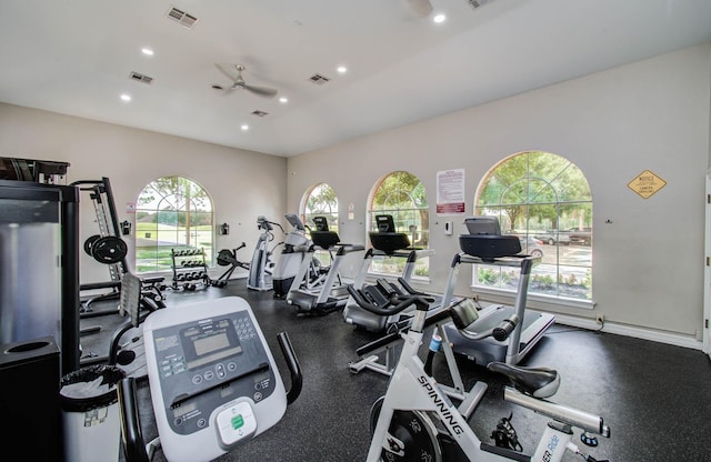 17515 Prospect Meadows Dr, Houston, TX 77095 - gym with ceiling fan and recessed lighting