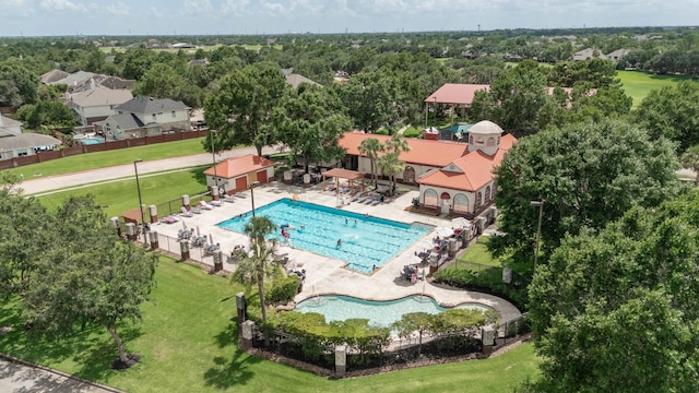 17515 Prospect Meadows Dr, Houston, TX 77095 - drone / aerial view of a pool and a tree filled landscape