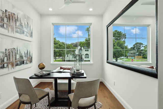 4951 Glenmeadow Dr, Houston, TX 77096 - office space with wood finished floors, ceiling fan, and recessed lighting