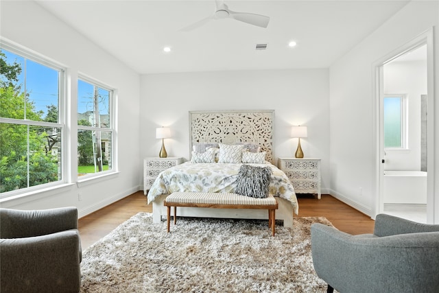 4951 Glenmeadow Dr, Houston, TX 77096 - bedroom featuring wood finished floors, recessed lighting, and a ceiling fan
