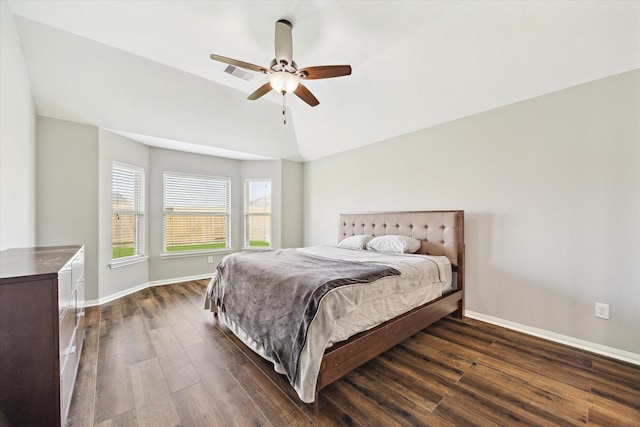 6910 Lamar Park Ln, Houston, TX 77049 - bedroom with dark wood-style floors, ceiling fan, and vaulted ceiling