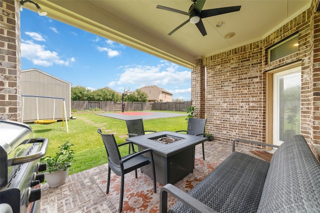 4610 Western Brook Dr, Spring, TX 77388 - view of patio / terrace with an outdoor fire pit, ceiling fan, and a grill
