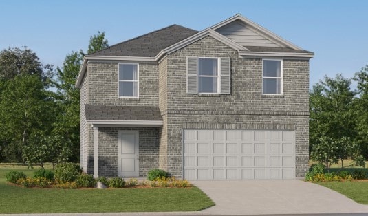 13342 Rayhill Dr, Conroe, TX 77303 - traditional-style home featuring driveway, a garage, a front yard, and brick siding