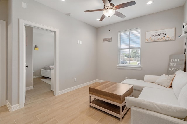 12118 Enclave Ct, Santa Fe, TX 77510 - living room with a ceiling fan, recessed lighting, and light wood finished floors