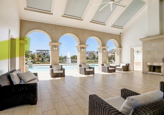 3507 Eaton Estates Ln, Houston, TX 77055 - view of patio featuring an outdoor living space and a ceiling fan