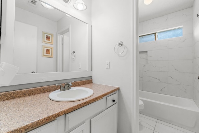 6 Fairmeade Bend Dr, The Woodlands, TX 77381 - full bath with vanity, shower / bath combination, and marble finish flooring