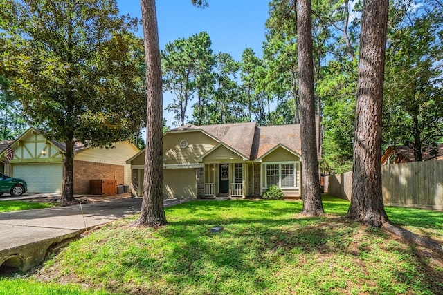 6 Fairmeade Bend Dr, The Woodlands, TX 77381 - ranch-style home featuring concrete driveway, brick siding, and an attached garage
