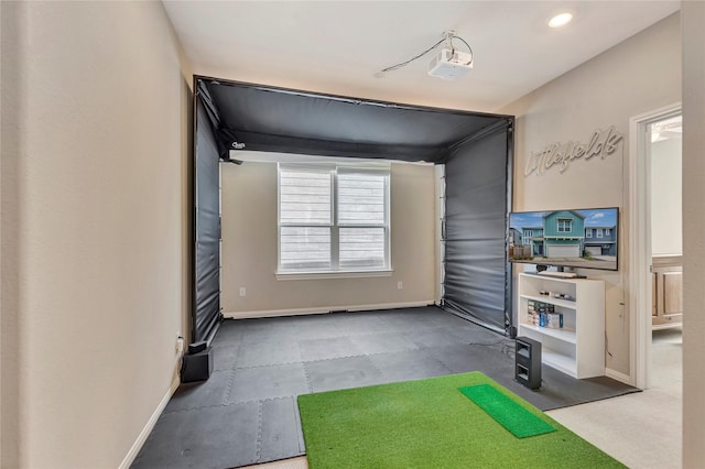 2507 Bay Breeze Dr, Kemah, TX 77565 - playroom featuring golf simulator and recessed lighting