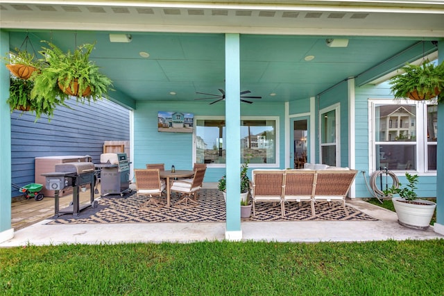 2507 Bay Breeze Dr, Kemah, TX 77565 - view of patio featuring ceiling fan and grilling area