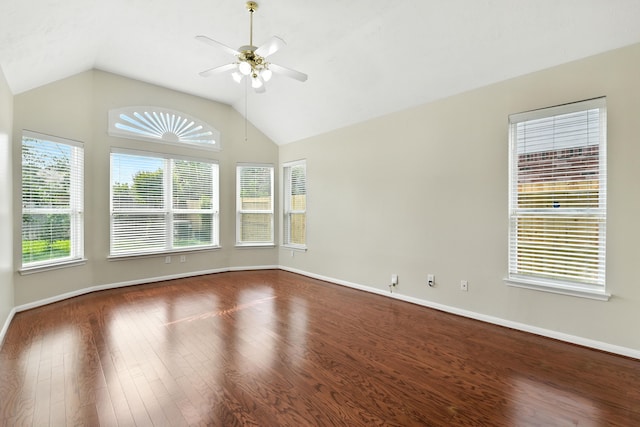 6538 Ivy Heath Ln, Houston, TX 77041 - unfurnished room with dark wood-type flooring, a ceiling fan, and vaulted ceiling