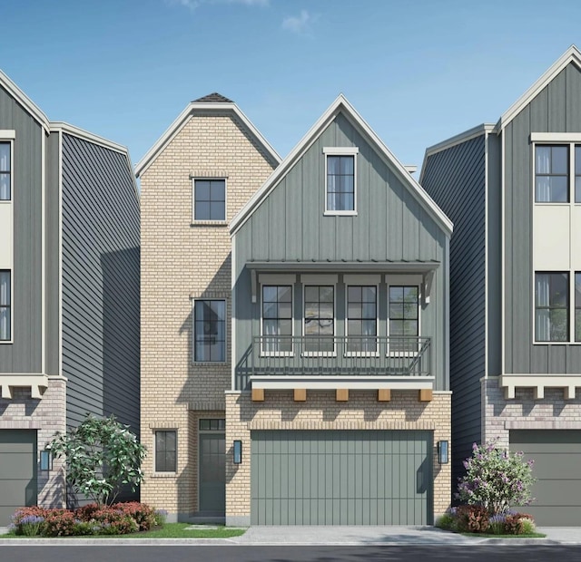 8707 Padua Ln, Houston, TX 77055 - view of front facade with board and batten siding, brick siding, and a garage