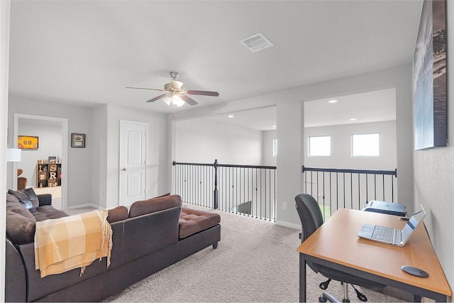 18519 Orono Ridge Trl, Richmond, TX 77407 - carpeted office with ceiling fan and recessed lighting