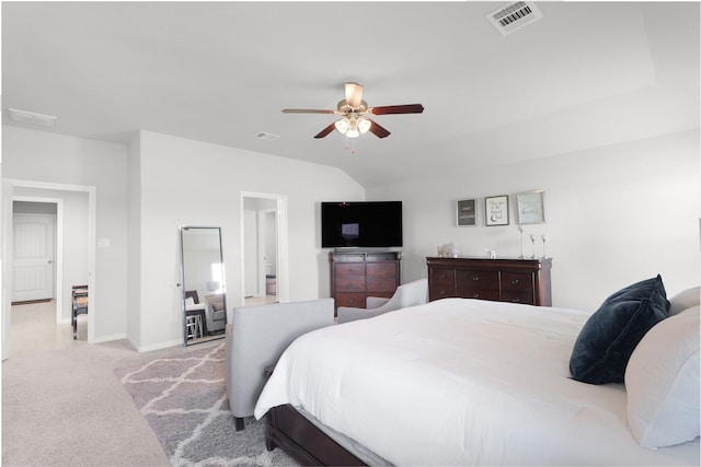 18519 Orono Ridge Trl, Richmond, TX 77407 - bedroom featuring carpet floors, ceiling fan, and vaulted ceiling