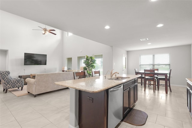 18519 Orono Ridge Trl, Richmond, TX 77407 - kitchen featuring dishwasher, recessed lighting, ceiling fan, and open floor plan