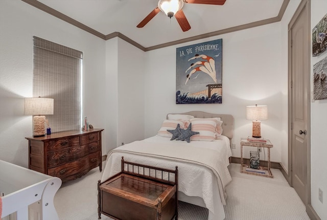 4216 Karankawa Way, Jamaica Beach, TX 77554 - carpeted bedroom featuring crown molding and a ceiling fan