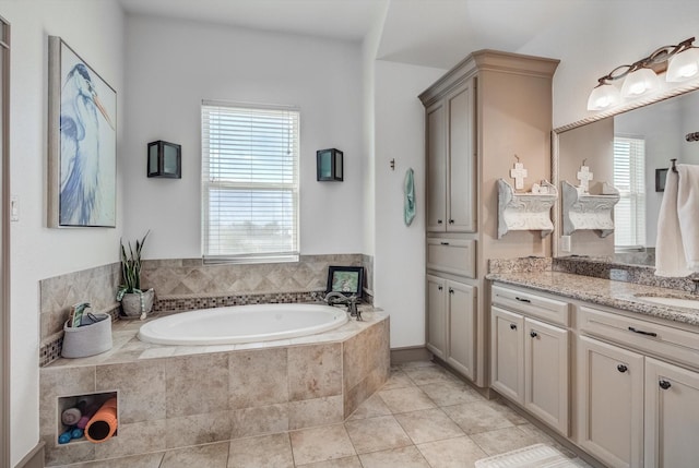 4216 Karankawa Way, Jamaica Beach, TX 77554 - bathroom with vanity, a bath, and tile patterned floors