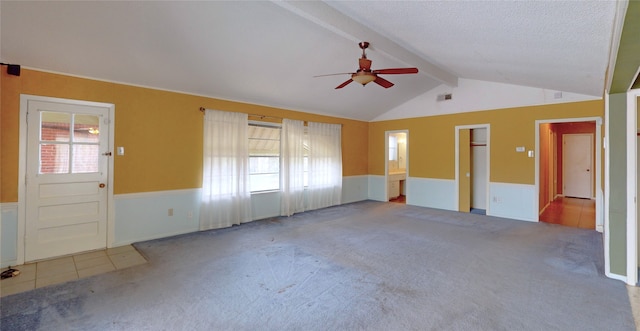 826 Kentucky St, Deer Park, TX 77536 - unfurnished living room with a ceiling fan, a wainscoted wall, and carpet floors