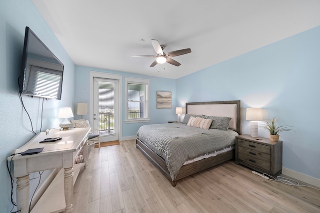 4121 Pointe W Dr Unit 301, Galveston, TX 77554 - bedroom featuring access to outside, light wood-style floors, an office area, and ceiling fan