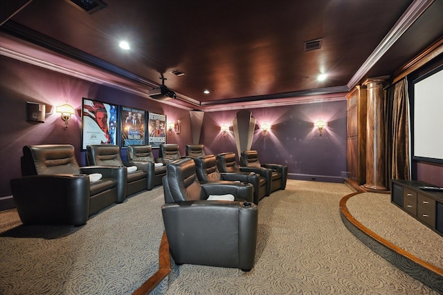 2 Hedwig Shadows Dr, Houston, TX 77024 - carpeted cinema featuring crown molding and recessed lighting