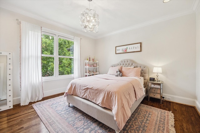 2 Hedwig Shadows Dr, Houston, TX 77024 - bedroom with crown molding, a chandelier, and wood finished floors