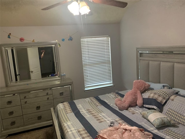 8927 Alcina Dr, Tomball, TX 77375 - bedroom featuring lofted ceiling, carpet floors, and ceiling fan