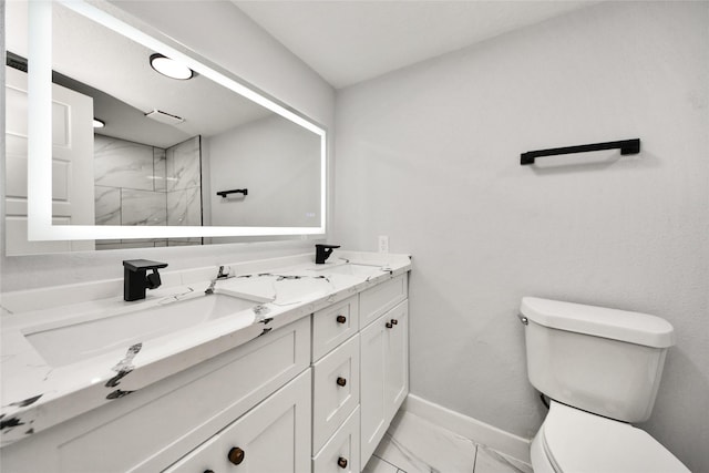 10415 Towne Oak Ln, Sugar Land, TX 77498 - full bathroom with marble look tiles, double vanity, and a shower