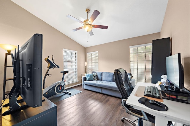 2211 S Kirkwood Rd Unit 23, Houston, TX 77077 - office space featuring vaulted ceiling, ceiling fan, and wood finished floors