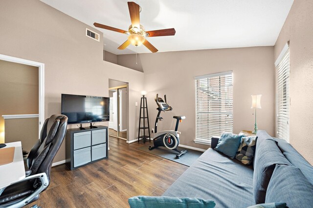 2211 S Kirkwood Rd Unit 23, Houston, TX 77077 - office space with a ceiling fan, wood finished floors, and vaulted ceiling