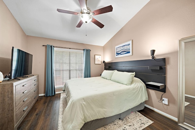 2211 S Kirkwood Rd Unit 23, Houston, TX 77077 - bedroom with dark wood finished floors, lofted ceiling, and ceiling fan