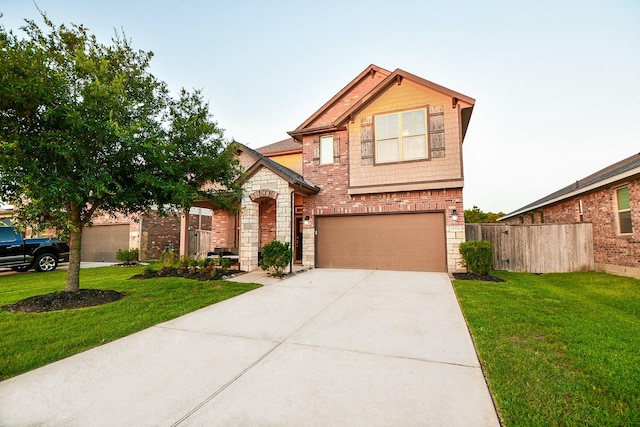 18534 Ariat Dr, Cypress, TX 77429 - craftsman house with an attached garage, concrete driveway, brick siding, and stone siding