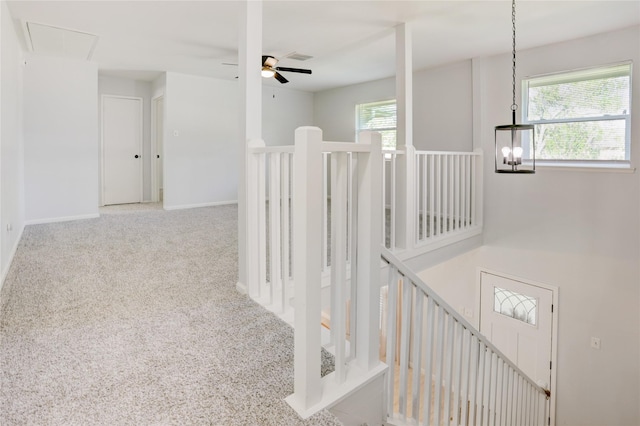 2510 Trailside Ct, Sugar Land, TX 77479 - corridor featuring attic access, an upstairs landing, and carpet floors