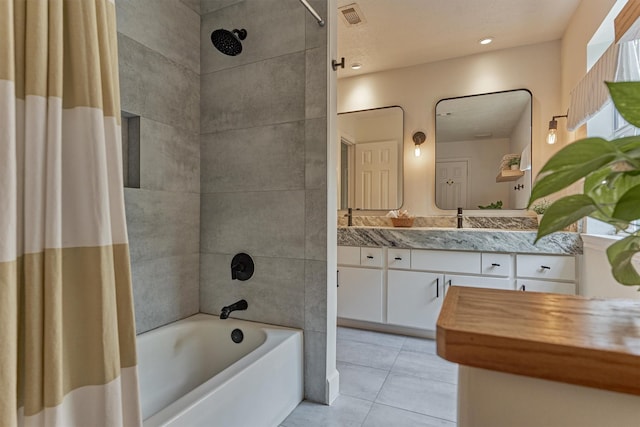58 E Coldbrook Cir, The Woodlands, TX 77381 - bathroom with shower / bath combo, vanity, and tile patterned flooring