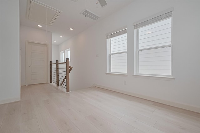 1609 Regents Gate, Houston, TX 77055 - unfurnished room with attic access, light wood-type flooring, recessed lighting, and a ceiling fan