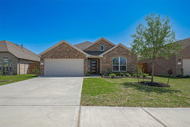 2204 Port Jackson, Texas City, TX 77568 - view of front facade featuring an attached garage, driveway, brick siding, and a front lawn