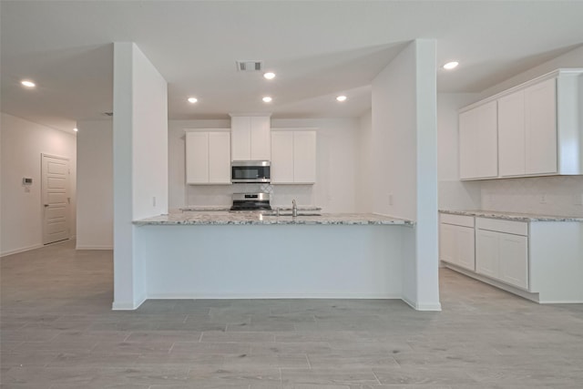 2204 Port Jackson, Texas City, TX 77568 - kitchen with appliances with stainless steel finishes, light stone countertops, light wood-style flooring, and recessed lighting