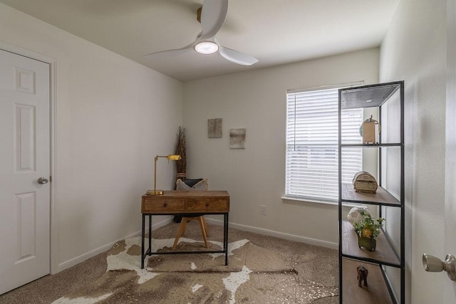 4310 Peppermint Hill Ln, Richmond, TX 77469 - carpeted home office with a ceiling fan and baseboards