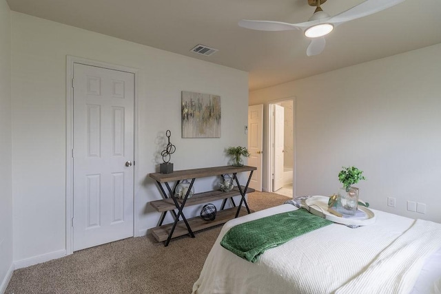 4310 Peppermint Hill Ln, Richmond, TX 77469 - bedroom featuring light colored carpet, ceiling fan, and connected bathroom