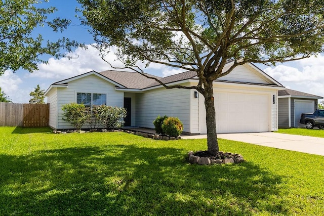 4310 Peppermint Hill Ln, Richmond, TX 77469 - ranch-style home featuring a garage, concrete driveway, and roof with shingles