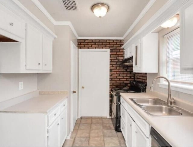 4803 Beechaven St, Houston, TX 77053 - kitchen with gas stove, dishwasher, white cabinets, light countertops, and under cabinet range hood