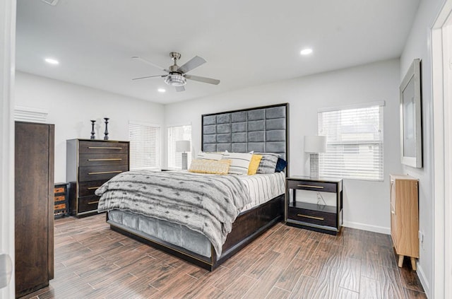 8614 Linkpass Ln, Houston, TX 77025 - bedroom with wood finished floors, recessed lighting, and a ceiling fan