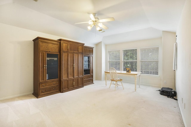 4619 Jade Green Ct, Houston, TX 77059 - carpeted home office featuring vaulted ceiling and a ceiling fan