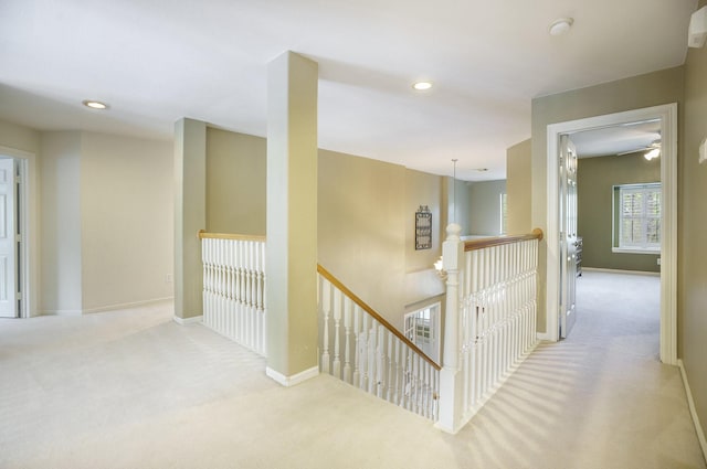 4619 Jade Green Ct, Houston, TX 77059 - corridor featuring an upstairs landing, carpet floors, and recessed lighting
