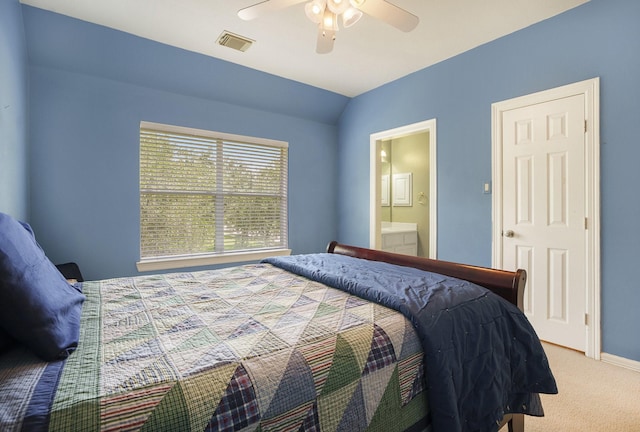 4619 Jade Green Ct, Houston, TX 77059 - carpeted bedroom featuring ensuite bathroom, ceiling fan, and vaulted ceiling