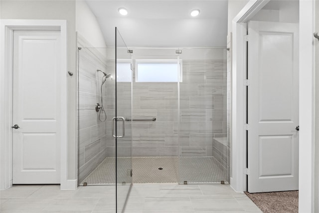 9418 Whispering Bald Cypress Ct, Cypress, TX 77433 - bathroom featuring a shower stall and recessed lighting