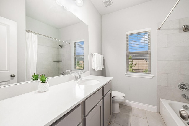 28702 Casen Ranch Ln, Fulshear, TX 77441 - full bathroom featuring vanity, shower / bathtub combination with curtain, and tile patterned flooring