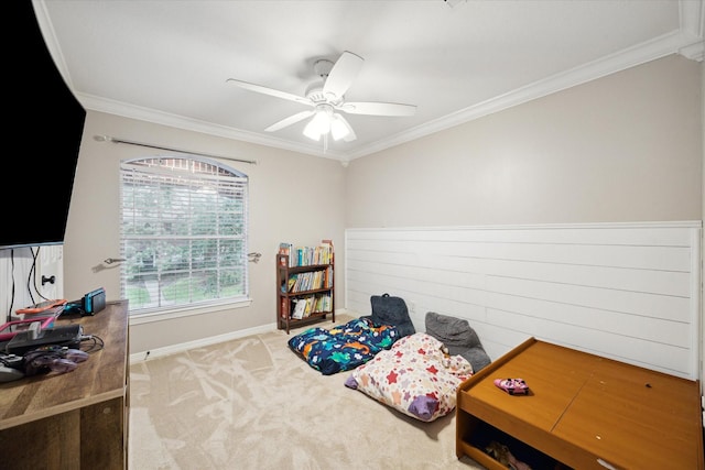12511 Wealdstone Dr, Tomball, TX 77377 - playroom featuring ornamental molding, carpet, and a ceiling fan